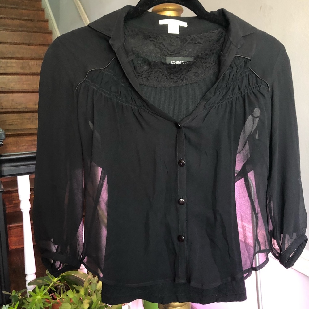 Sheer Blouse with Cotton 3/4 Length Undershirt